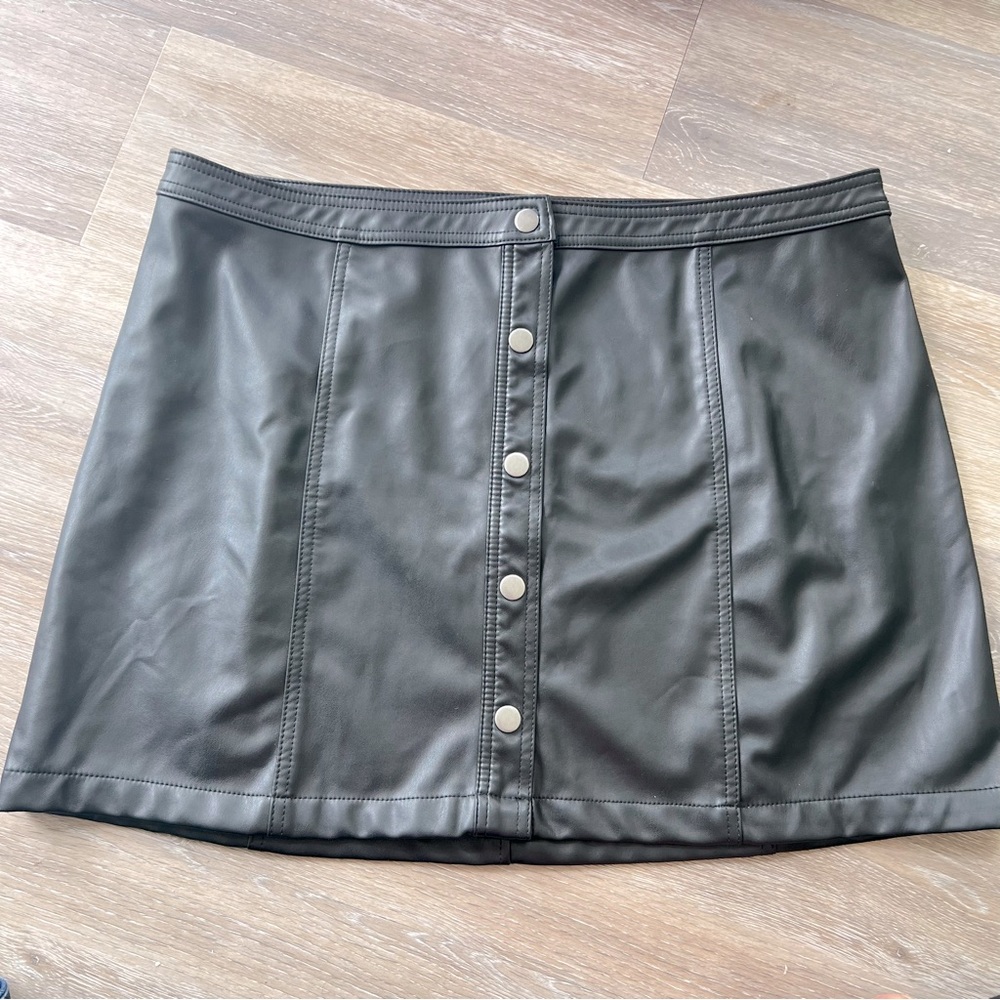 Black Faux Leather Button-Up Skirt
